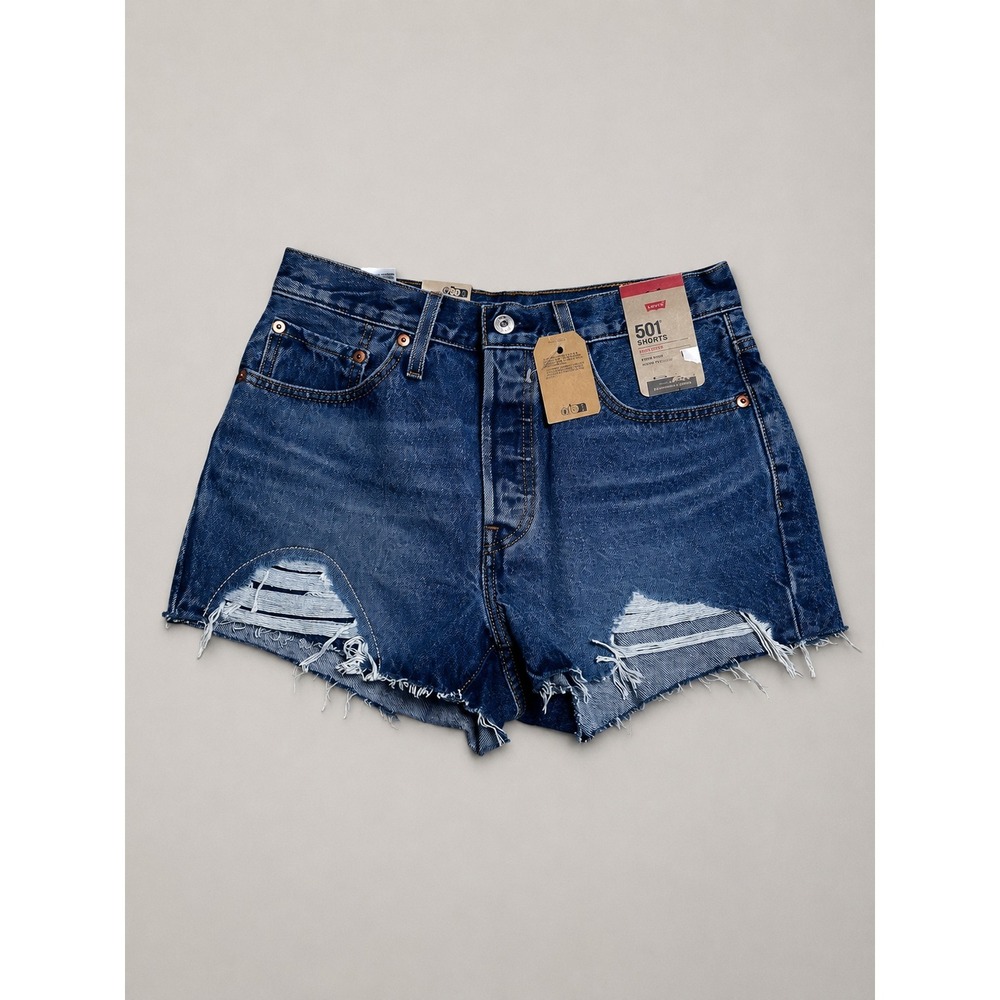 Levi's 501 Original High Rise Denim Shorts Women's Size 27 NWT Distressed Button